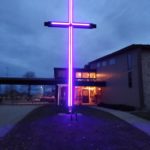 church cross illuminated with commercial LED rope light 