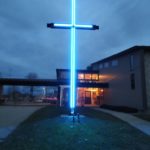 church cross illuminated with commercial led rope light 