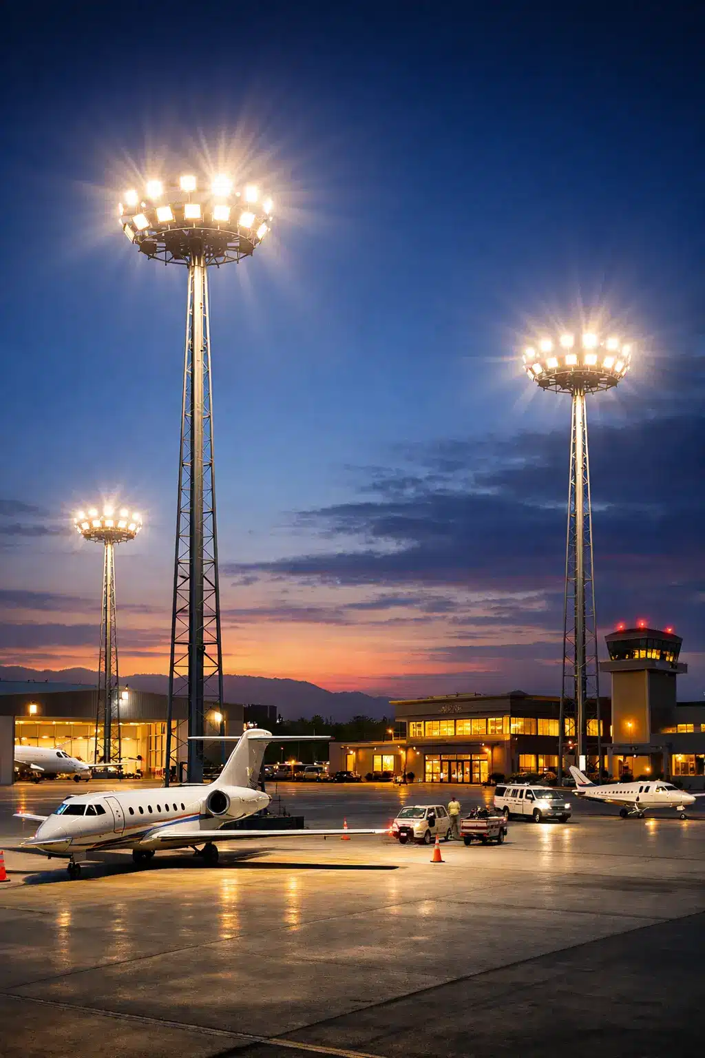 Discover the most common applications for LED high mast lighting, including airports, railroad yards, container terminals, correctional facilities, sports stadiums, highways, industrial plants, and large commercial properties.
