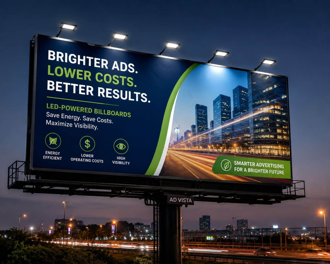 Learn how to design commercial LED billboard lighting systems using proper fixture placement, optics, mounting heights, uniform illumination, color temperature, and energy-efficient LED technology.
