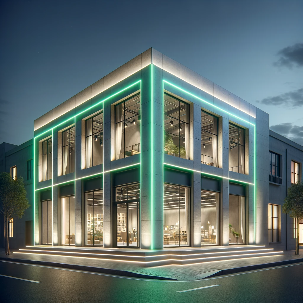 Commercial-grade LED rope lighting used for architectural accents, landscape lighting, hospitality properties, and outdoor commercial applications