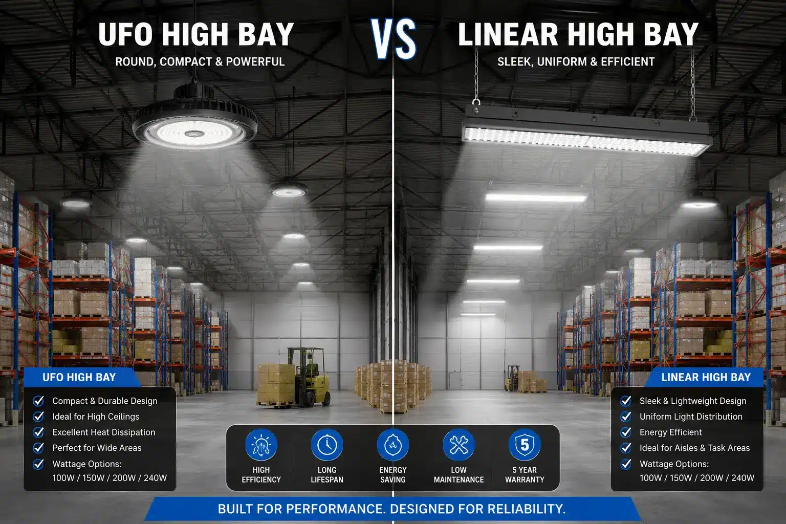 Uncover how to select industrial LED high bay lighting for warehouses, manufacturing plants, distribution centers, gymnasiums, aircraft hangars, and other facilities with high ceilings. Compare fixture types, mounting heights, spacing, and energy-saving benefits