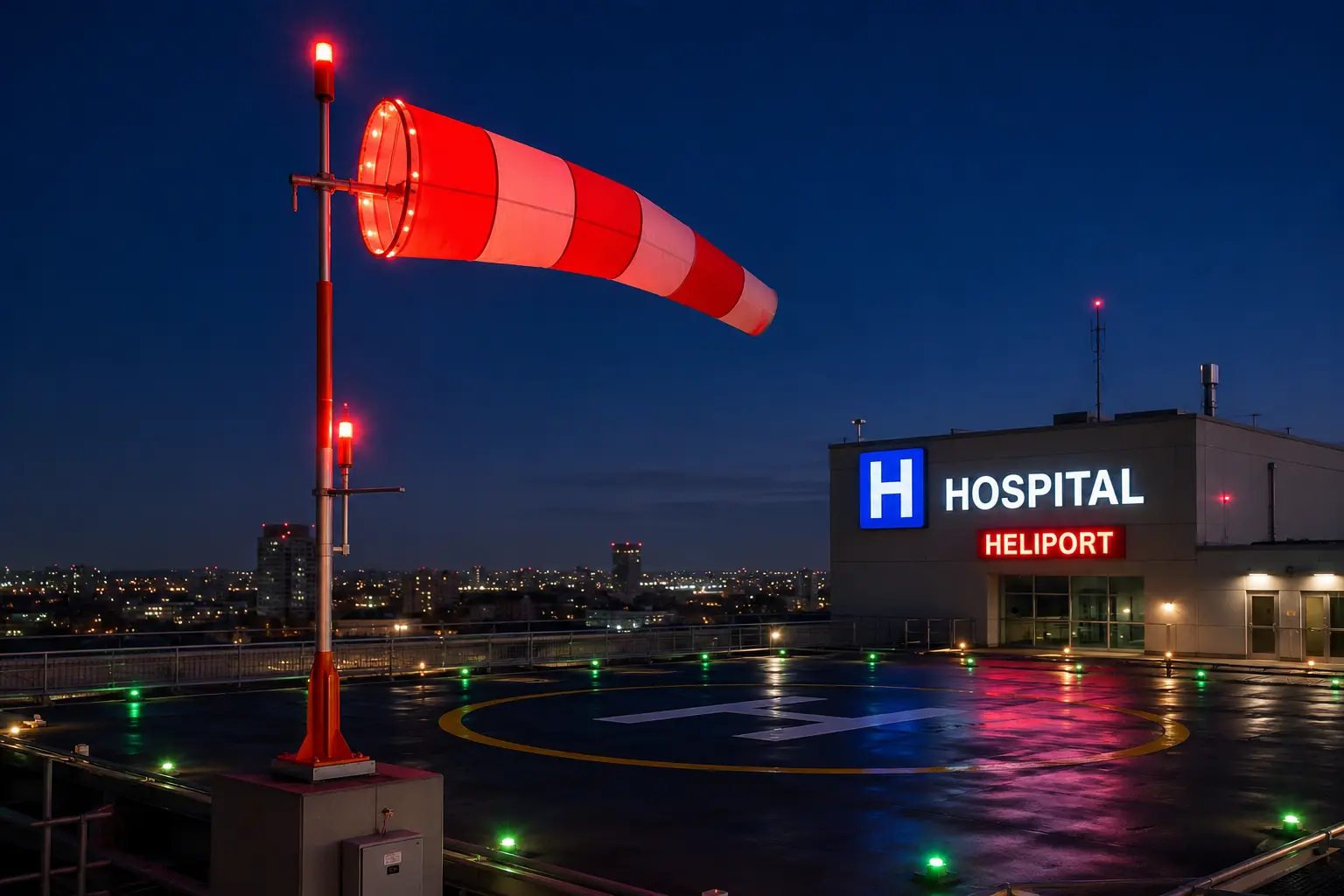 HLLW LED Illuminated Heliport Windsock & Wind Cone