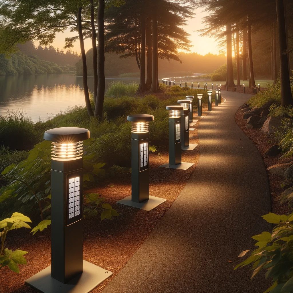 Eco-Antares commercial solar LED bollard delivers 350 lumens with LiFePO? battery power and dusk-to-dawn operation for pathways and landscapes.
