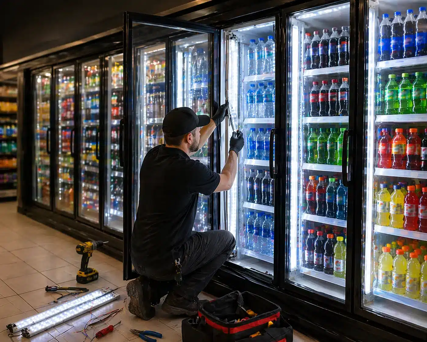 Learn how to upgrade commercial cooler door lighting with LED retrofit systems for refrigerated display cases, walk-in coolers, beverage coolers, and freezer doors.