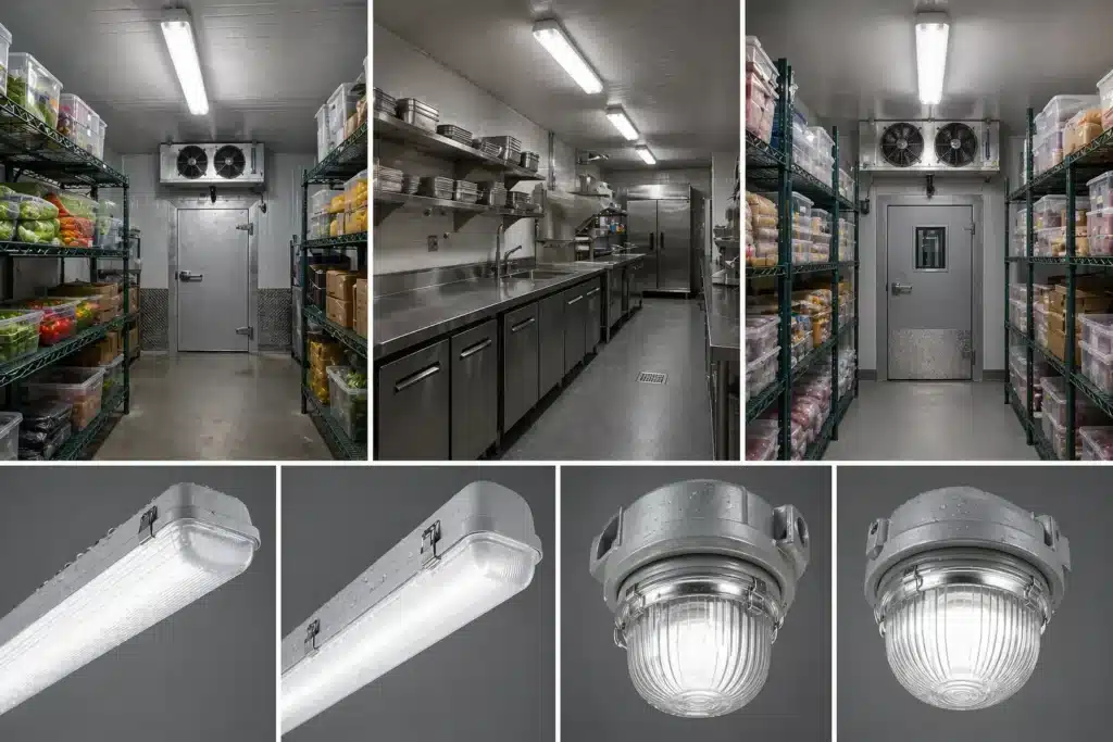 Discover refrigerated warehouse lighting solutions for cold storage distribution centers, freezer warehouses, and refrigerated logistics facilities using energy-efficient LED high bay and vapor tight fixtures.