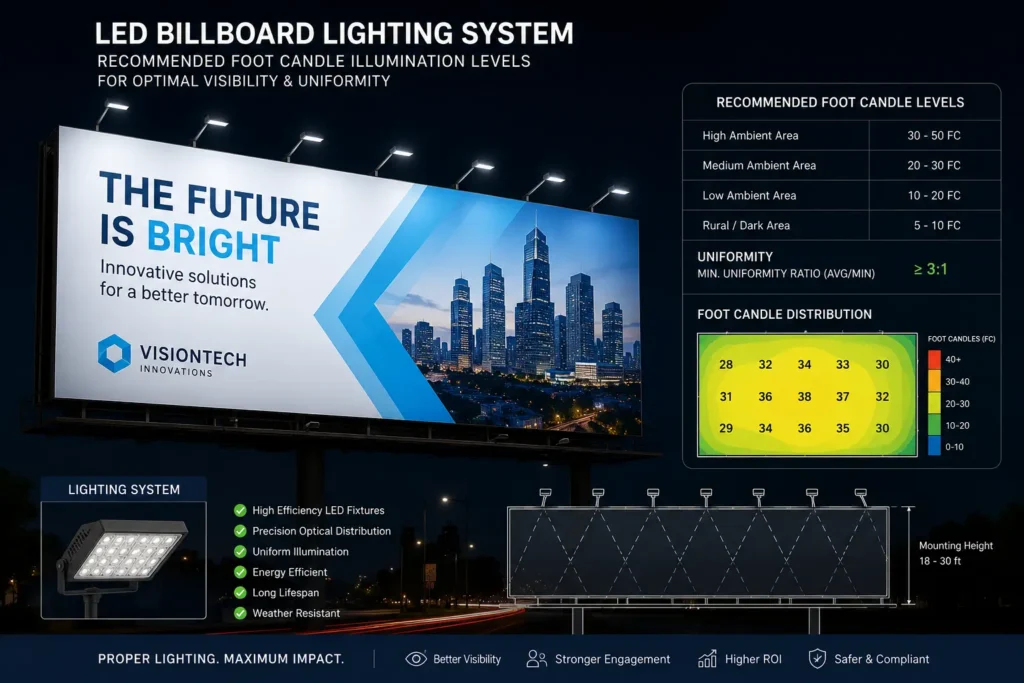 Compare LED vs metal halide billboard lighting. Learn the differences in energy consumption, maintenance, illumination quality, operating costs, fixture lifespan, and retrofit opportunities.