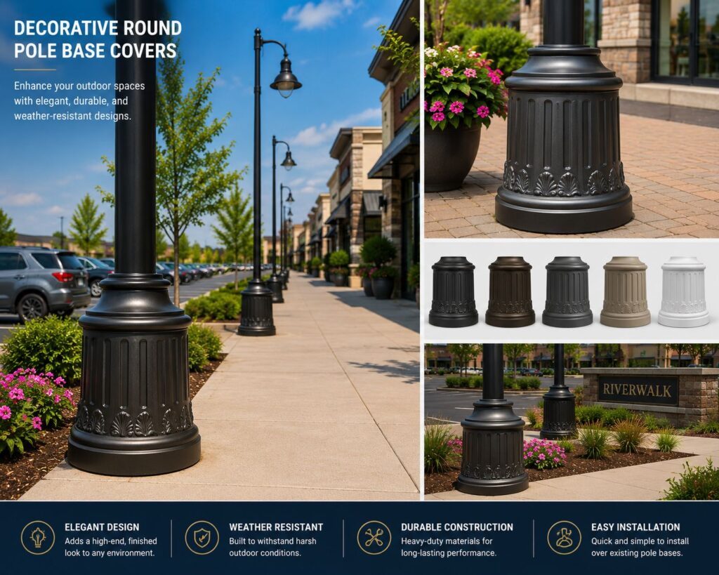Compare clamshell and slip-over pole base covers for commercial lighting projects. Learn the differences in installation, appearance, retrofit suitability, corrosion protection, and maintenance.
