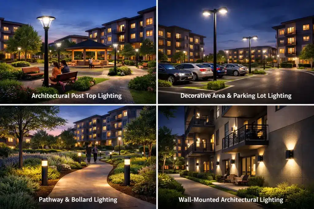 Learn how to design effective multifamily site lighting for apartment complexes, condominiums, and residential communities. Improve safety, visibility, aesthetics, and resident satisfaction with architectural lighting solutions.