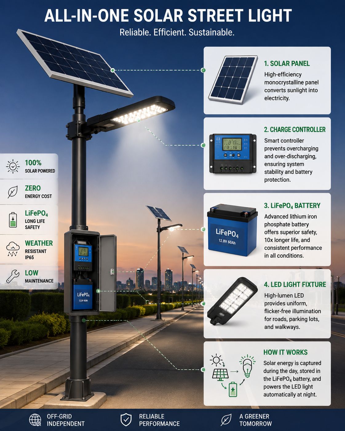 Learn what determines the lifespan of commercial solar lighting systems, from solar panels and LiFePO? batteries to LED fixtures, intelligent controllers, and structural components. Discover how proper design, maintenance, and smart battery management maximize long-term performance and return on investment.