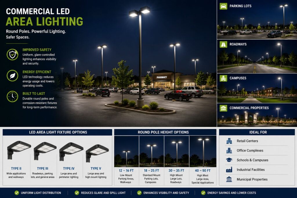 Learn how parking lot lighting uniformity is evaluated and how pole spacing, mounting height, LED optics, lumen output and photometric design affect results.