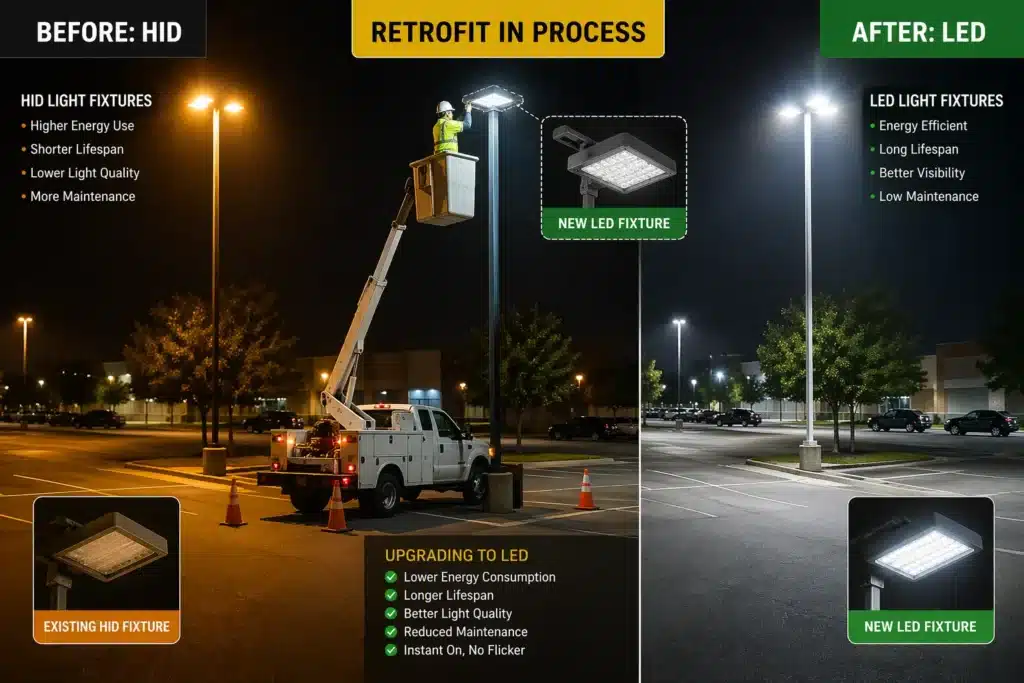 Compare Type II, III, IV and V parking lot light distributions and learn how pole location, mounting height and site layout affect LED area light selection.